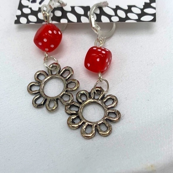 Red Dice Floral Earrings - Picture 1 of 3